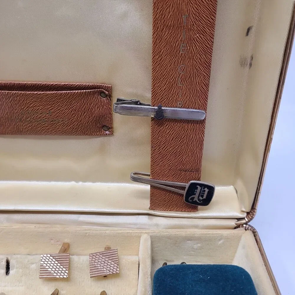 Vintage Mens Estate Jewelry Box Lot Cufflinks Tie Clips Bars Pins Accessory Vtg